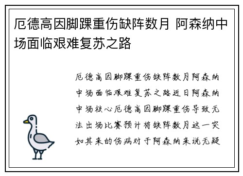 厄德高因脚踝重伤缺阵数月 阿森纳中场面临艰难复苏之路